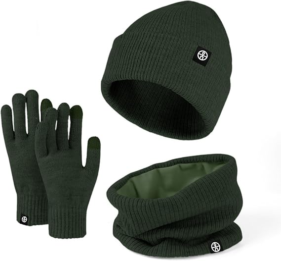 Winter Hat Scarf Gloves 3pcs Thermal Warm Knitted Beanie Cap Soft Fleece Brushed Inner Lining Elastic Circle Neck Warmer Thicken Touchscreen Gloves Wi