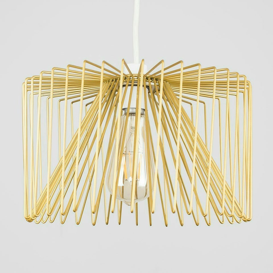 image 1 of ValueLights Amadeus Gold Ceiling Pendant Shade and B22 Pear LED 4W Warm White 2700K Bulb