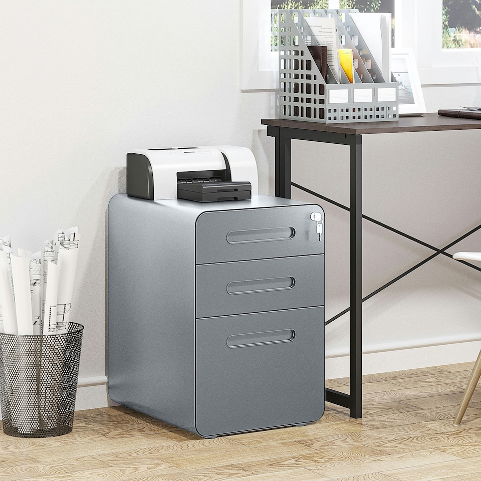 image 1 of Vinsetto Lockable File Cabinet with 3 Drawers, Vertical Office Drawer for A4, Letter, Legal Size, Anti-tilt Design, Pre-Assembled Body, White