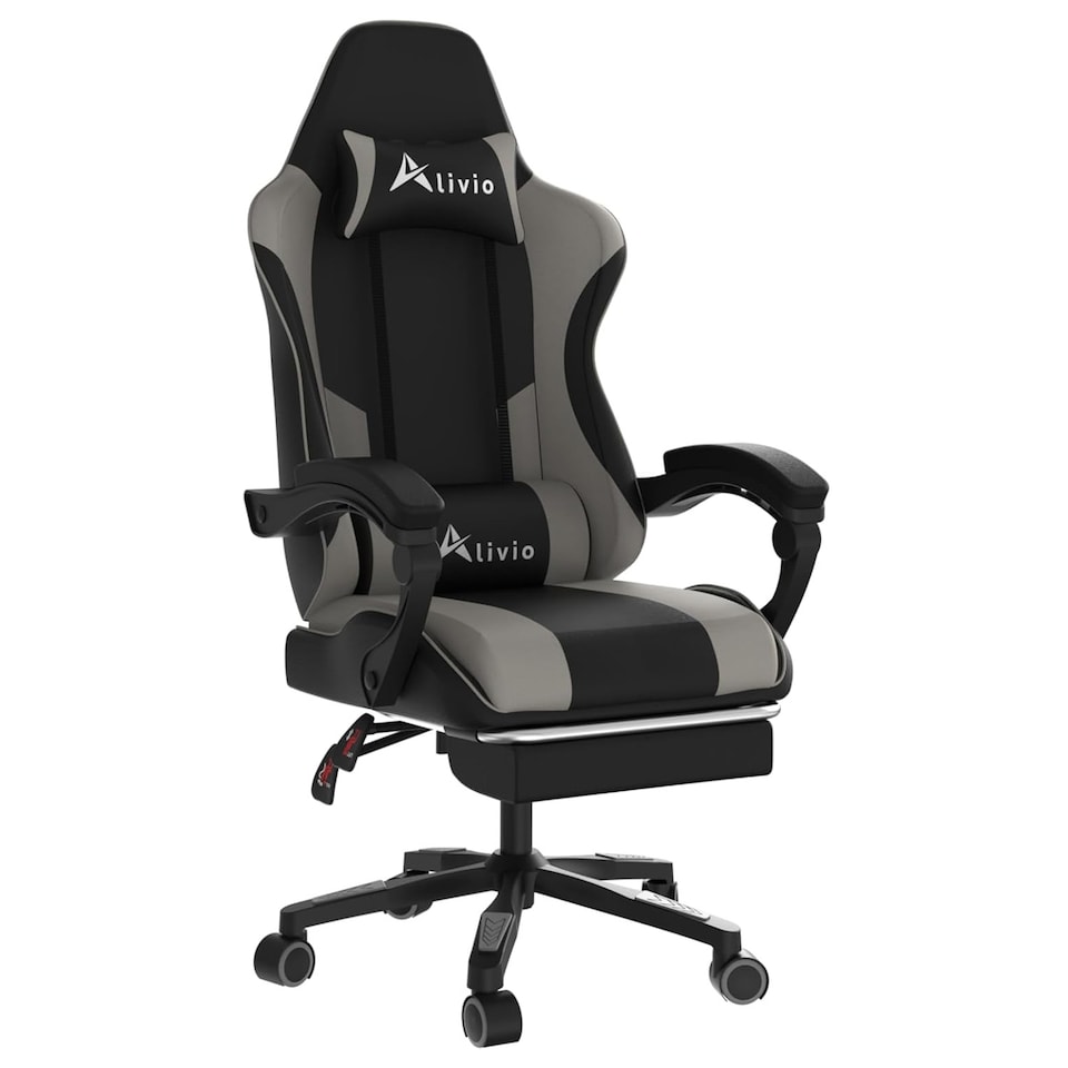 image 1 of Alivio Ergonomic Gaming Chair with Massage Lumbar Cushion & Retractable Footrest, PU Leather Video Game Chair (Grey)