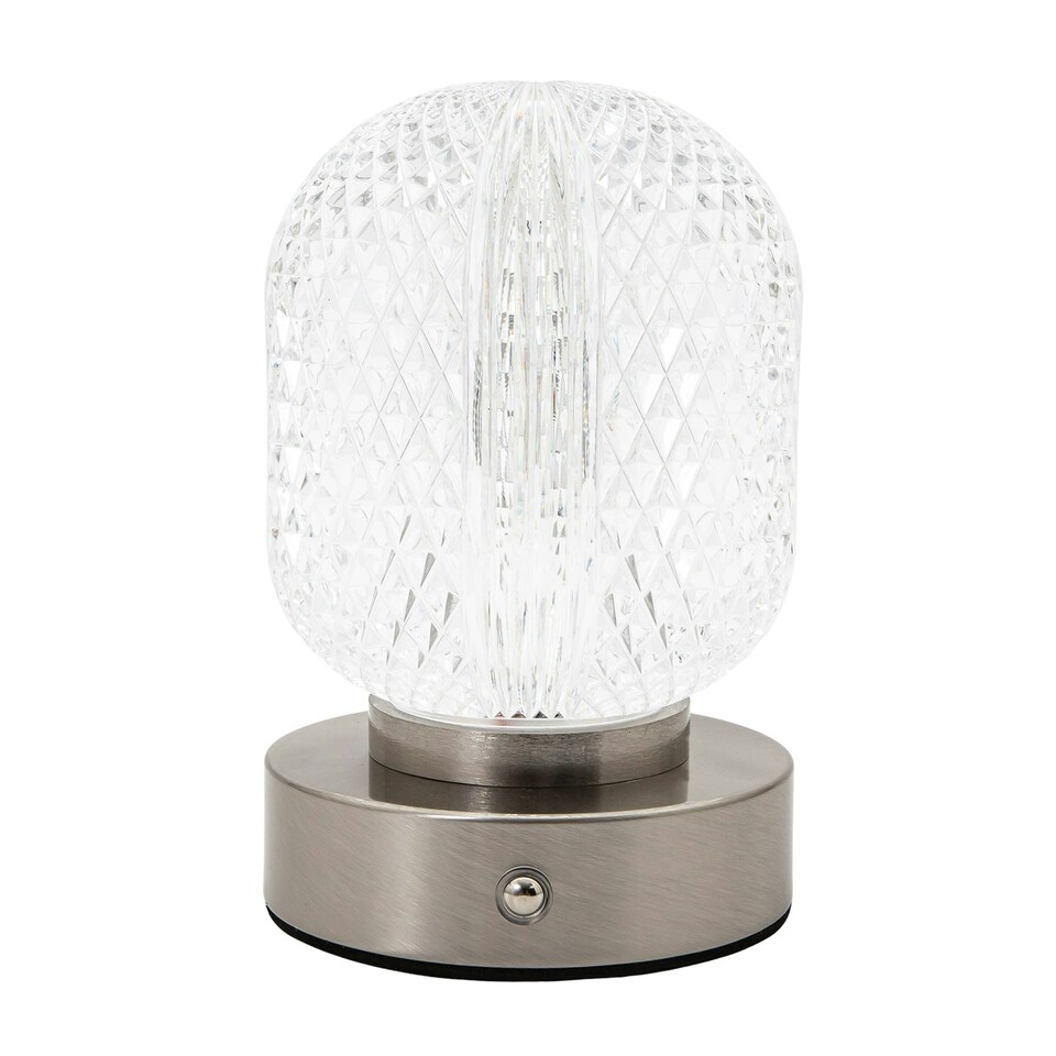 image 1 of Modern Nickel Rechargeable Touch Dimmable Table Lamp with Glass Shade