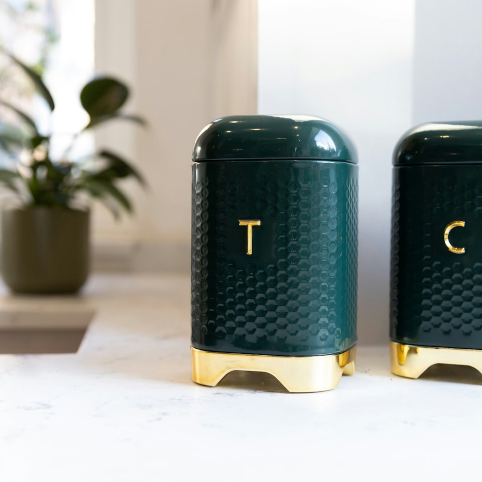 image 1 of Lovello Tea Canister Green Textured 11x11cm