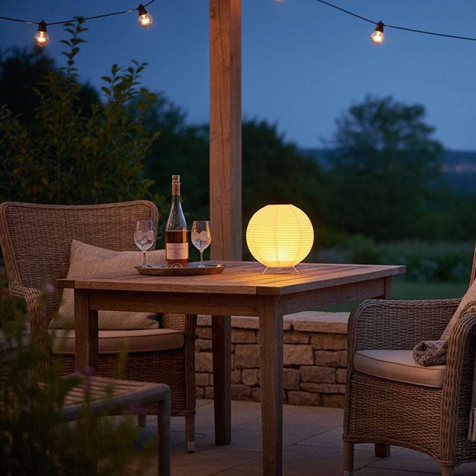 image 1 of Auraglow Rice Paper LED Table Lamps - Round | White