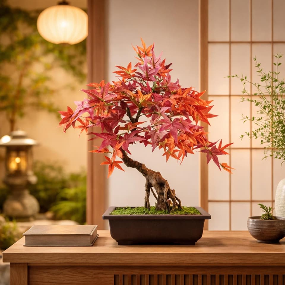 image 1 of Artificial Bonsai Tree Red Maple Bonsai 50cm Leaf Design Trees Realistic Plant Botanik | Red | One Size