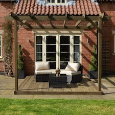 Wall Mounted Pergola and Decking Kit - L240 x W240 x H270  cm - Rustic Brown