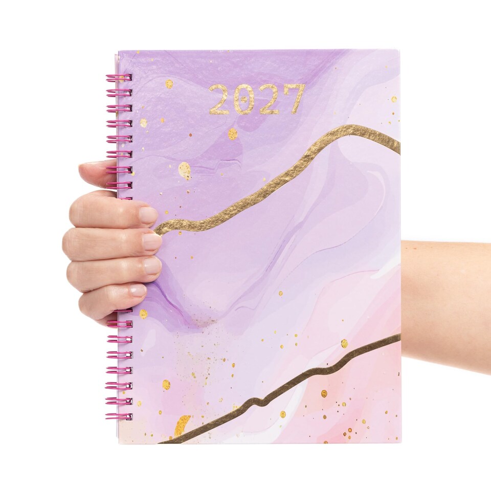 image 1 of 2027 Diary A5 Week to View - Spiral Bound Hardback Wiro Planner, January to December 2027 - Weekly Organiser with Durable Cover (Marble)