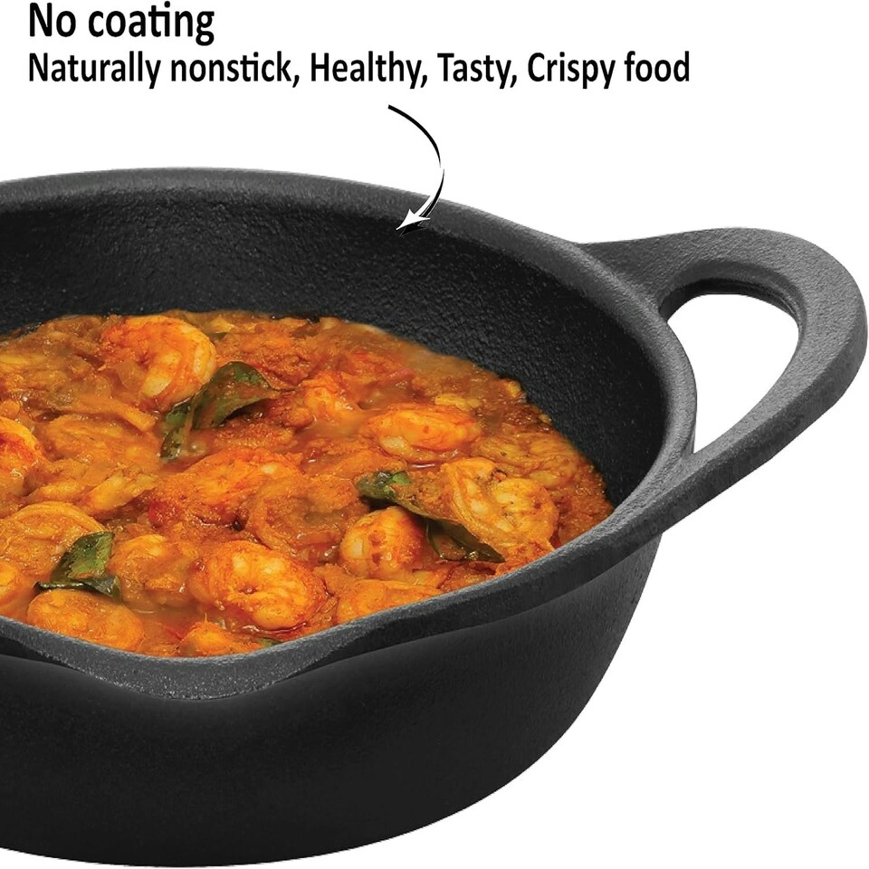 image 1 of Cast Iron Frying Pan, 24 cm Diameter, Cast Iron Skillet, Omlette Pan, Iron Frypan, Black
