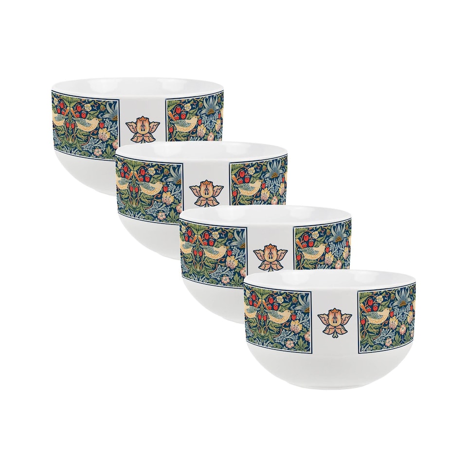 image 1 of Blue Strawberry Thief Ceramic Bowl - Set of 4