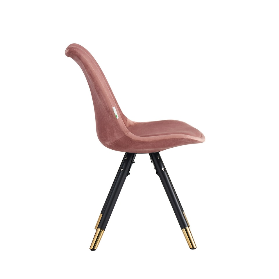 image 1 of Set of 4 Sofia Ergonomic Modern Dining Chairs Upholstered in Velvet, Metal Legs with Gold End Tips | Pink