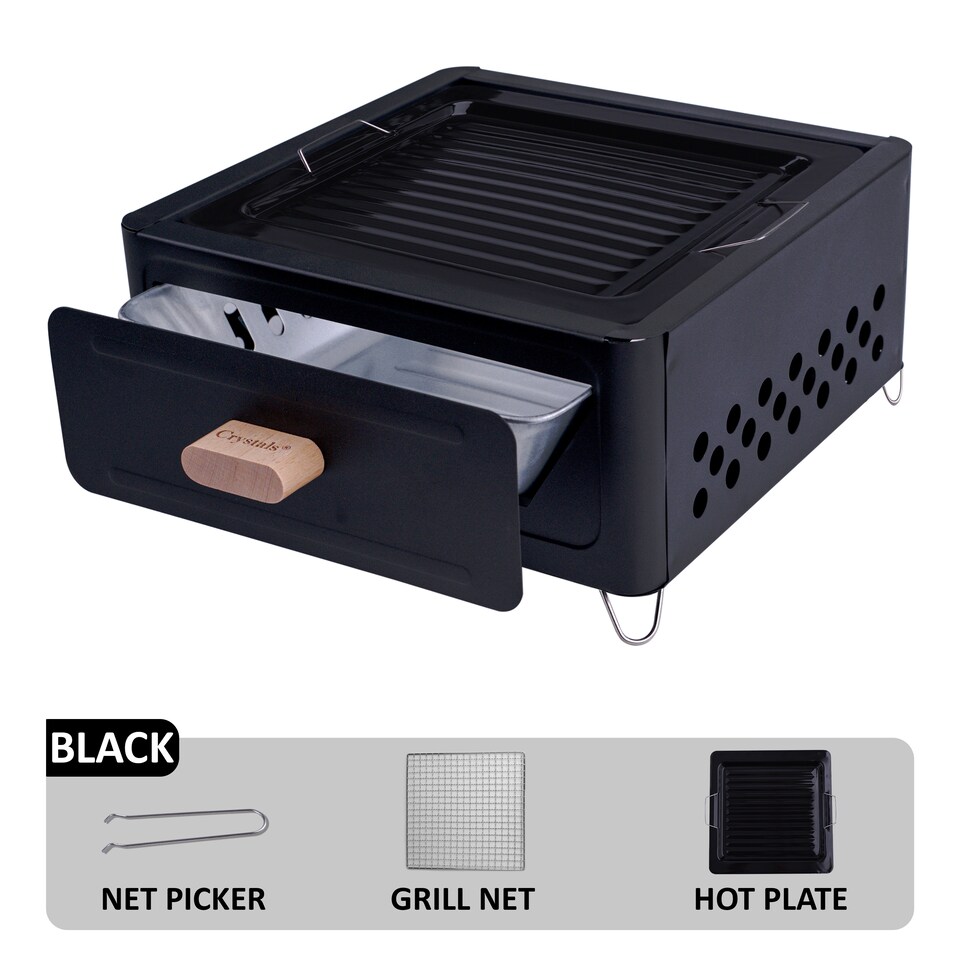 image 1 of Tabletop Folding Charcoal BBQ Grill Portable Outdoor Barbecue for Travel & Picnic White