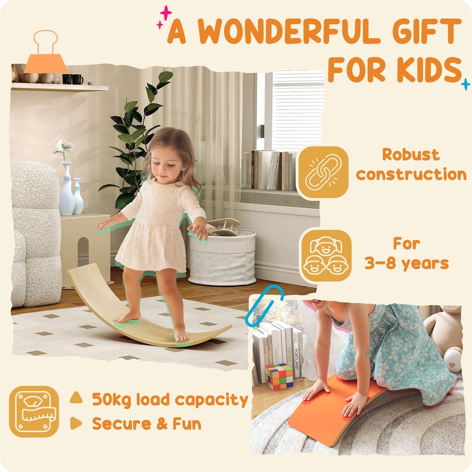 image 1 of AIYAPLAY Wooden Balance Board for Kids, Wobble Board with Felt, Orange