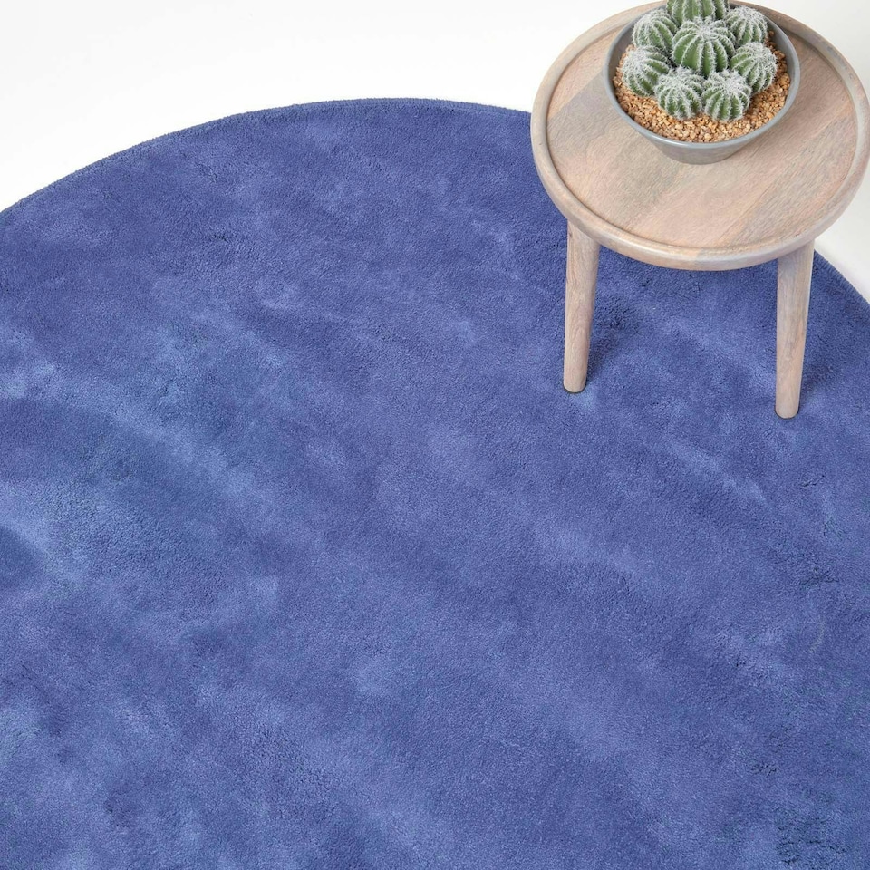 image 1 of Homescapes Hand Tufted Plain Cotton Blue Large Round Rug - 70 cm Diameter Blue | 70 cm Round