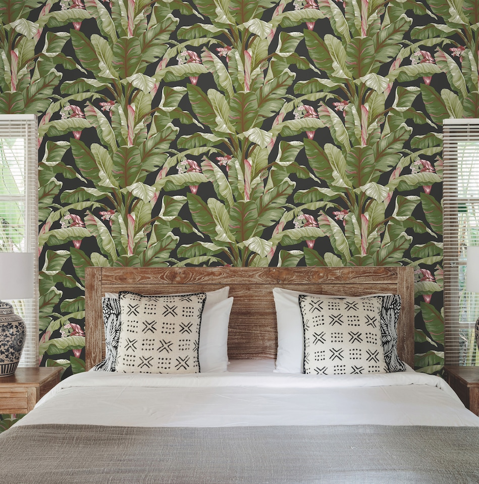 image 1 of York Premium AT7071 Banana Leaf Wallpaper, Black & Red | Red | Black Red | 5.65m² | 1