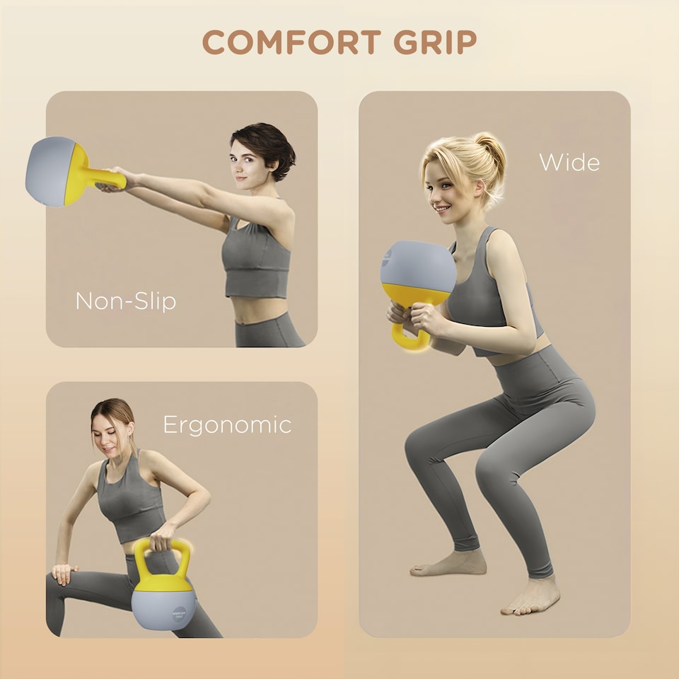 image 1 of SPORTNOW 10KG Kettlebell w/ Soft Body and Non-Slip Handle, Yellow and Grey