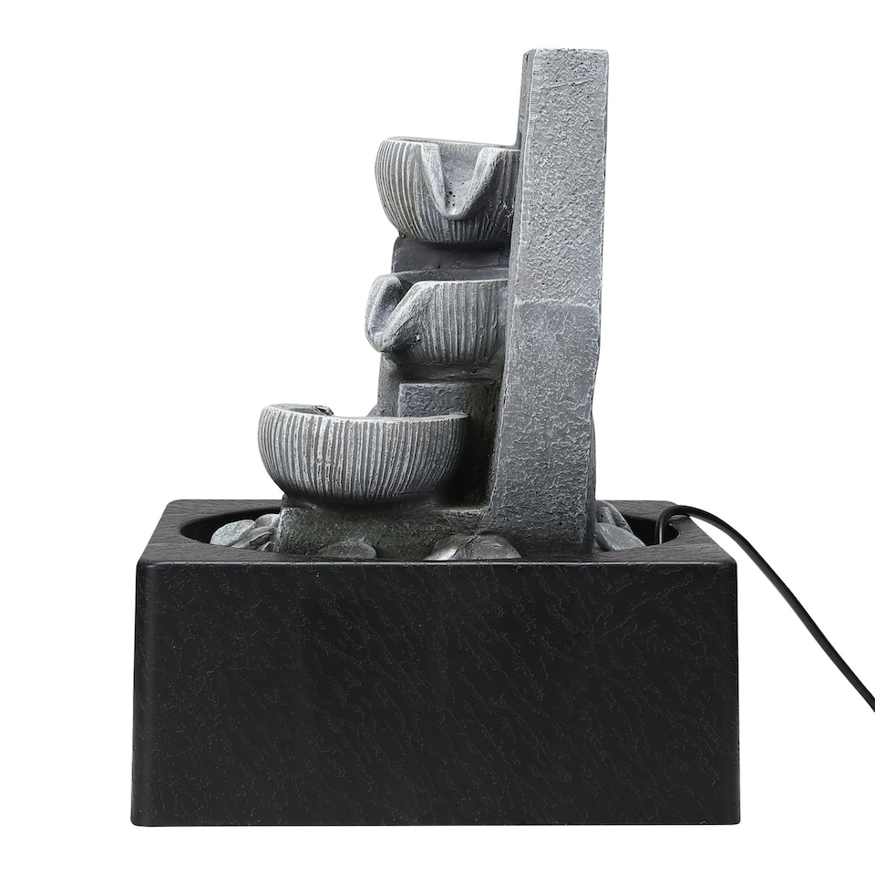 image 1 of Living and Home Tabletop Cascade Water Fountain Feature with LED Light Black