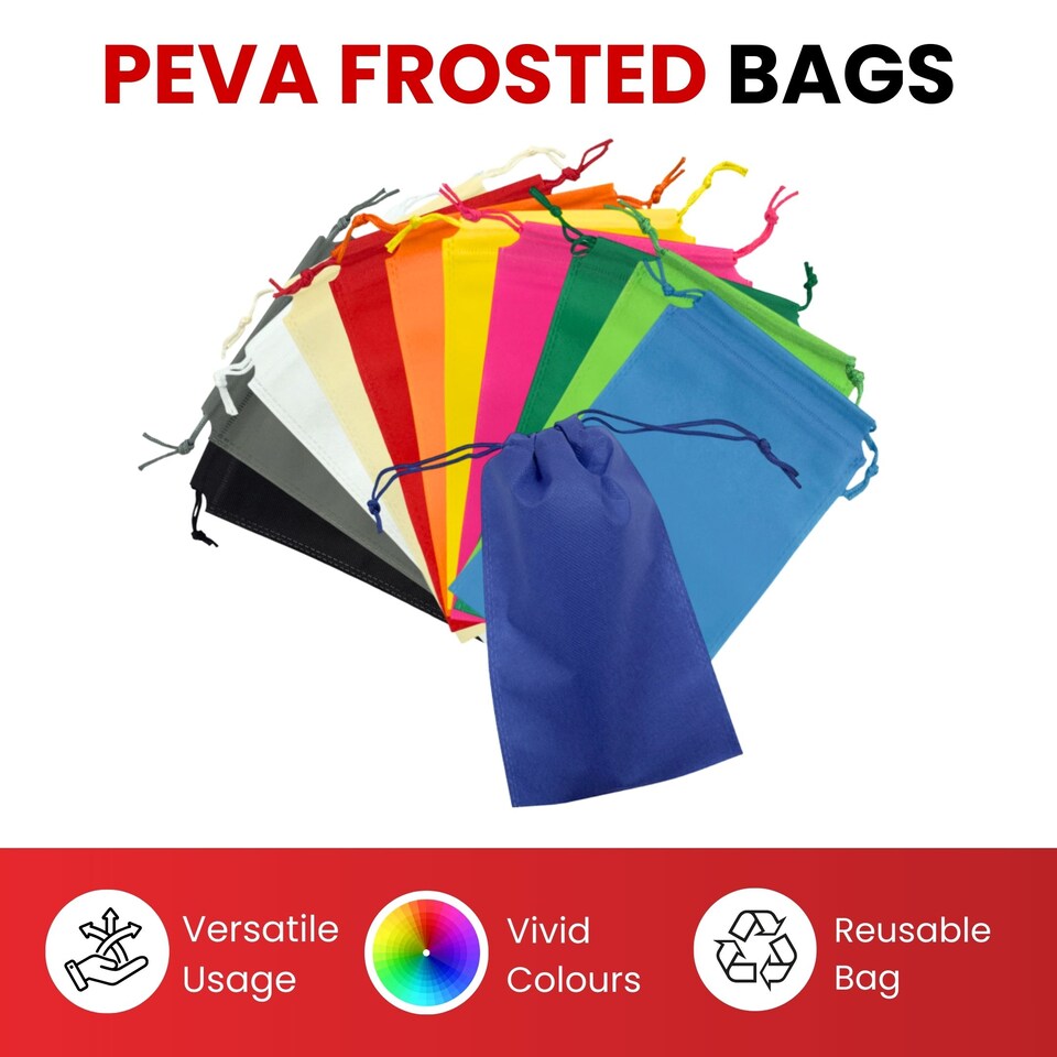 image 1 of Pack of 25 Green Coloured 21x29cm PEVA Frosted Drawstring Bags | Green