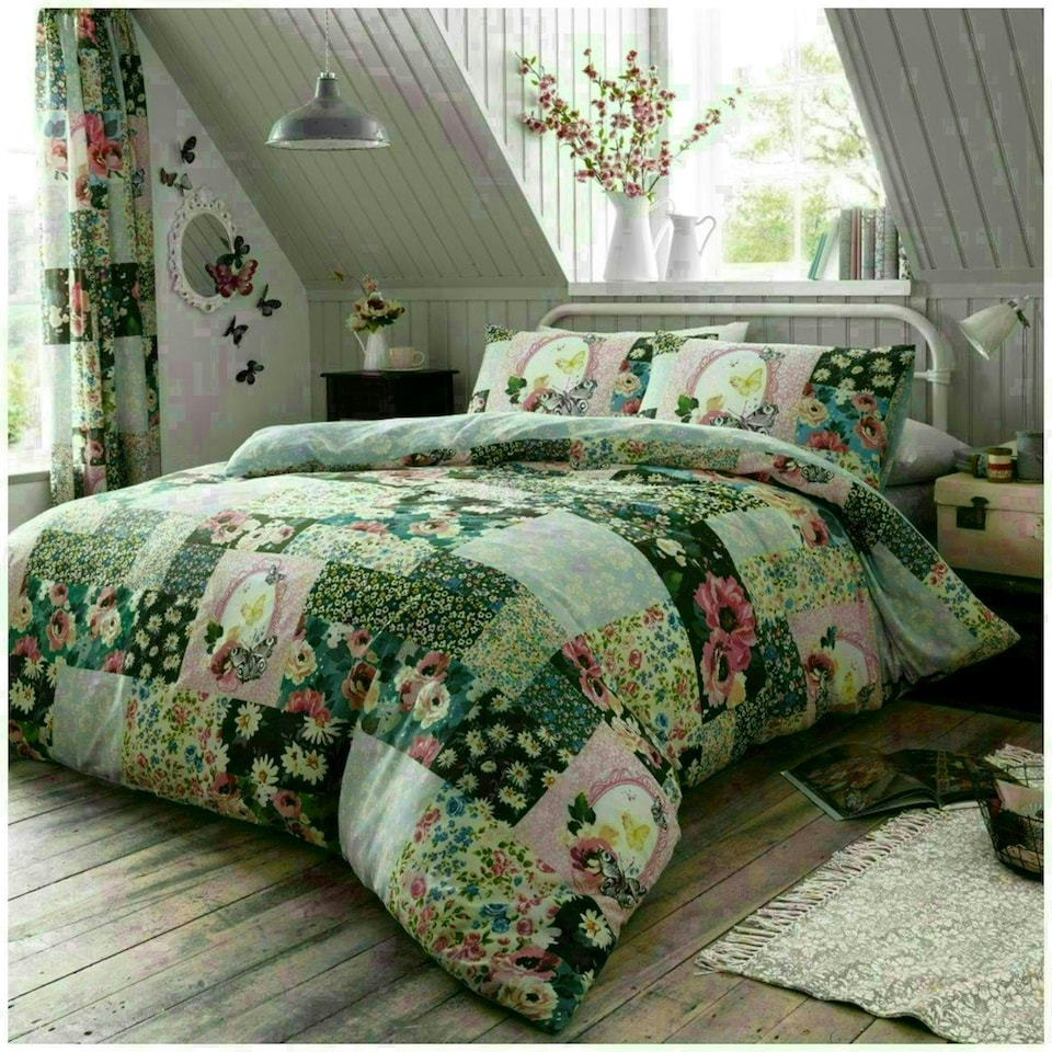 image 1 of Ellis Floral Printed Duvet Cover Set Reversible Polycotton Beddings Multi | King