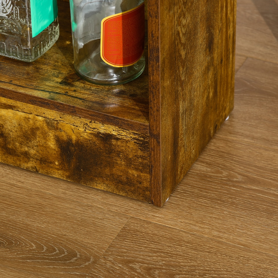 image 1 of HOMCOM 3 Piece Industrial Style Bar Table Set, Pub Dining Table Set Bar Height Table and 2 Stools with Storage Shelf for Kitchen, Living Room, Rustic Brown