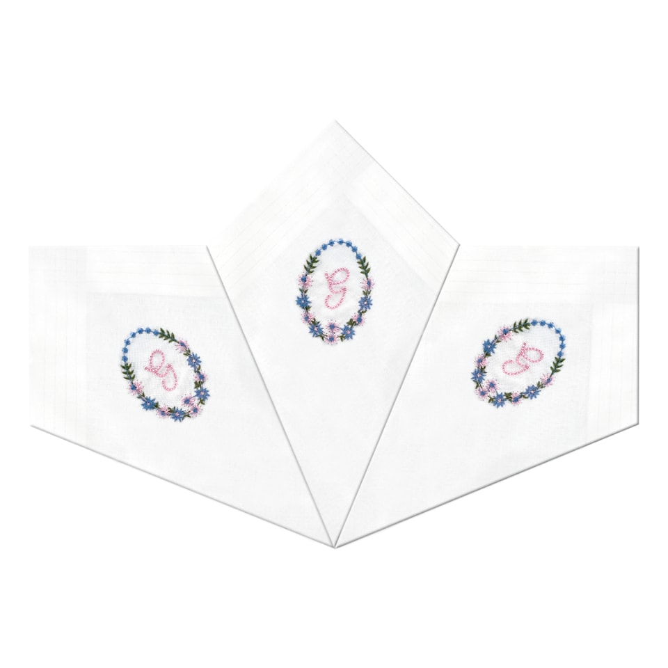 image 1 of Warwick & Vance 3 Pack White Handkerchiefs with Embroidered Framed Initials, Letter G