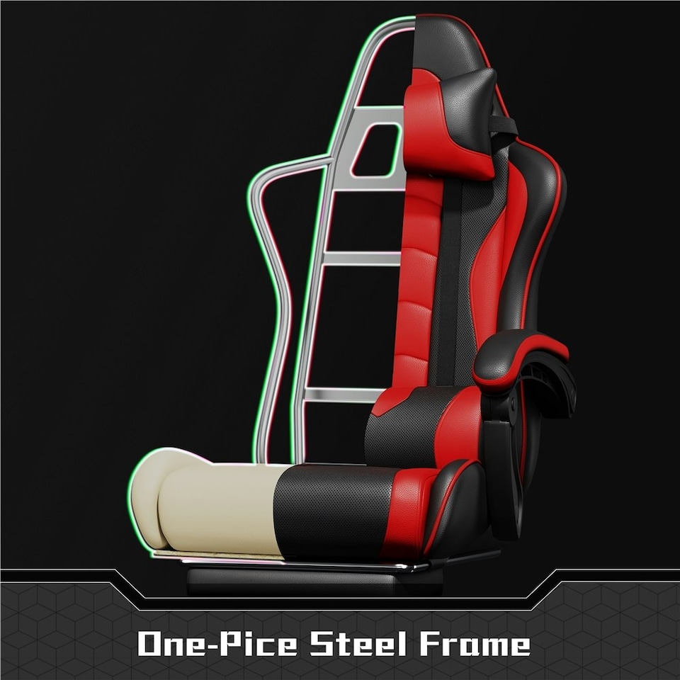 image 1 of Yaheetech Ergonomic Computer Chair with Massage Lumbar Pillow | Multi | Black/Red