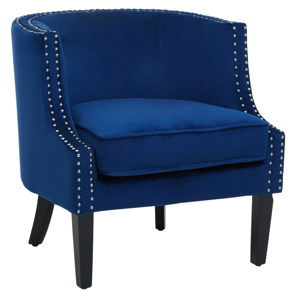 image 1 of Interiors by Premier Blue Velvet Studded Chair, Easy to Clean Leather Armchair, Body Supportive Accent Chair