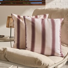 OHS 2 x Stripe Garden Cushion Covers Outdoor Water Resistant | Multi | Chocolate/Cream