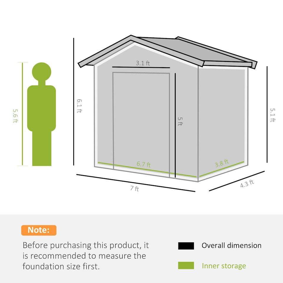 image 1 of Outsunny 7 x 4ft Garden Shed Storage with Foundation Kit and Vents, Grey