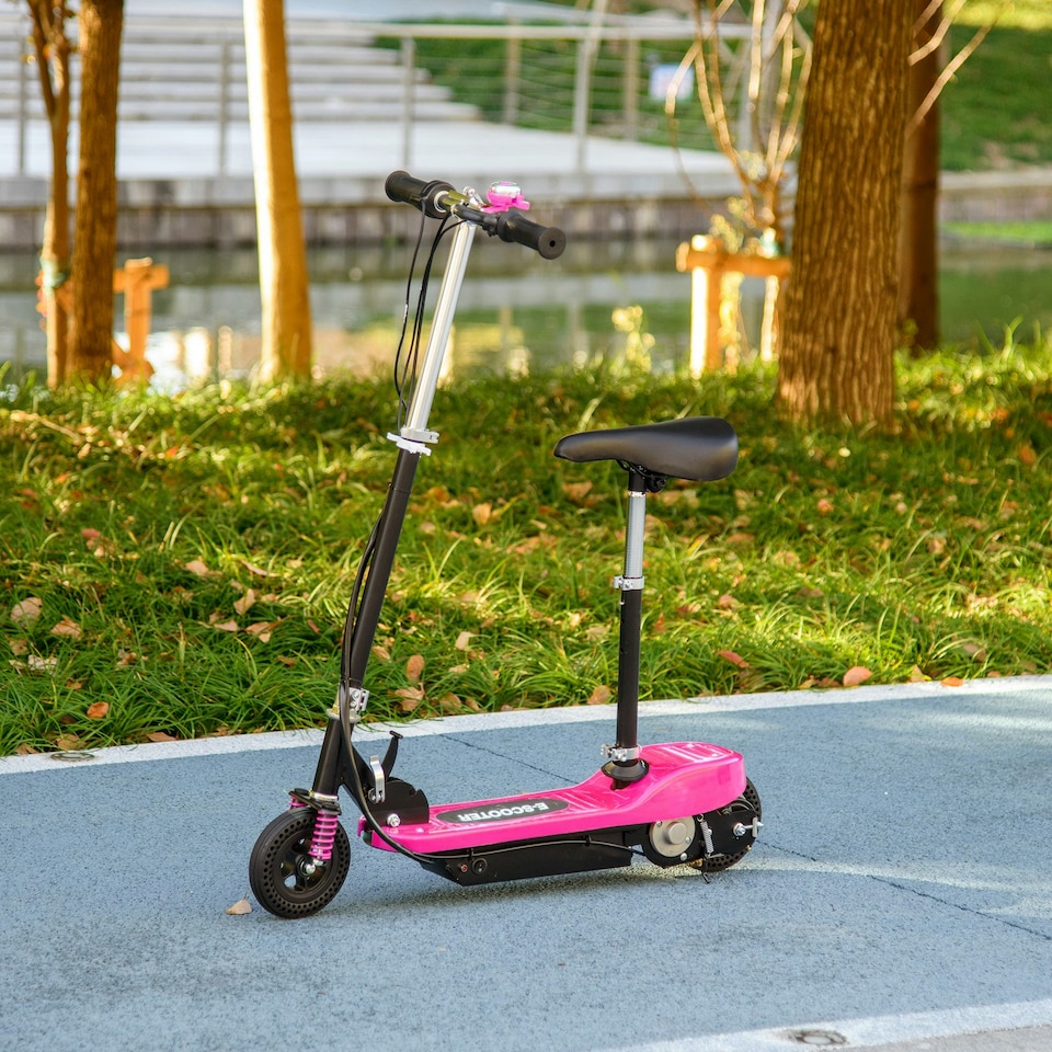 image 1 of HOMCOM Folding Ride on Powered Scooter w/ Warning Bell for Age 6-14 Years, Pink