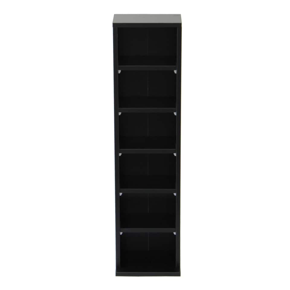 image 1 of 6 Tier Black Wooden CD DVD Game Book Shelf Storage Tower Rack - Fits 102 CDs