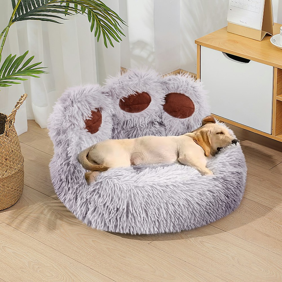 image 1 of Living and Home 60cm Soft Plush Pet Bed, Grey Grey | M
