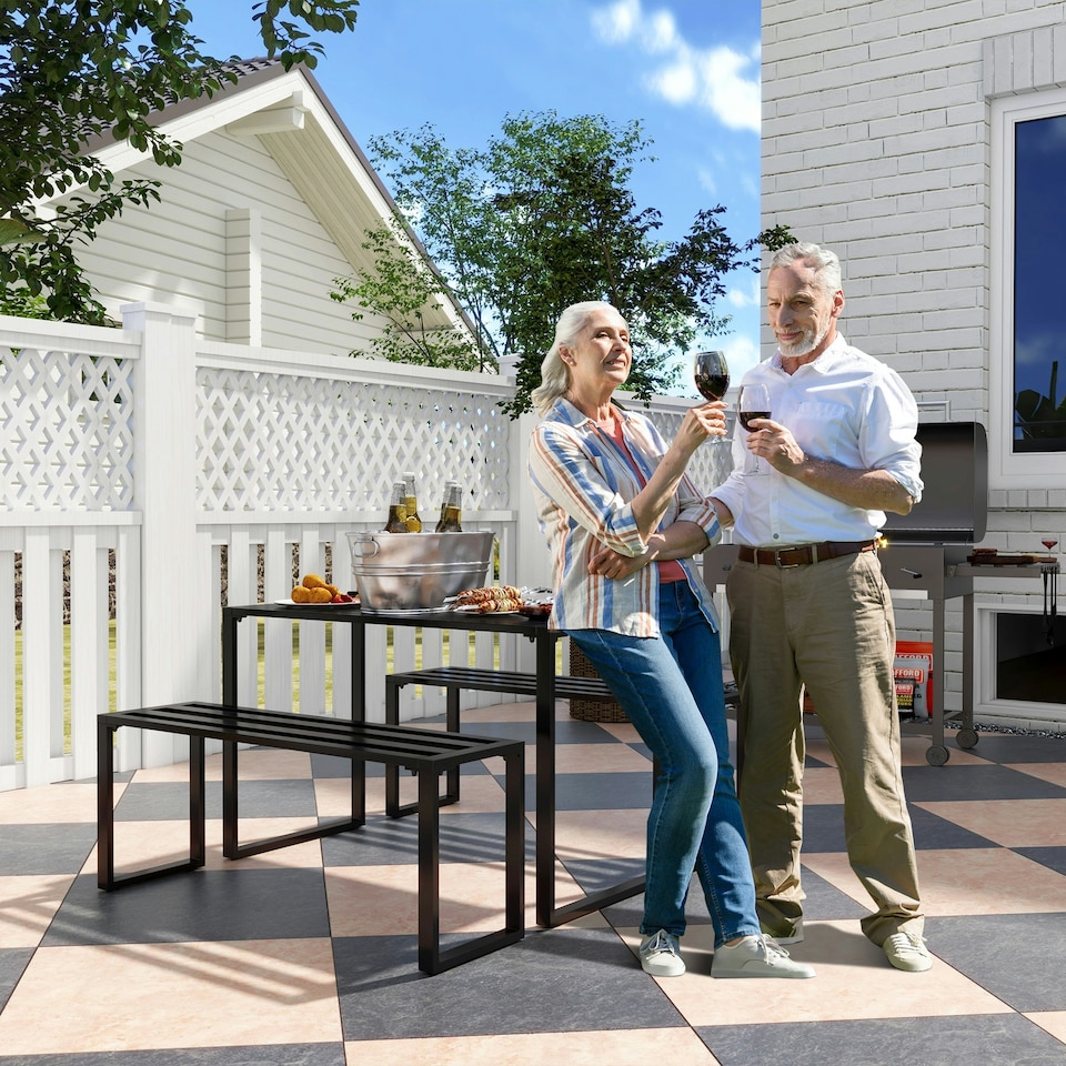image 1 of Outsunny 3 Pieces Outdoor Dining Set Metal Picnic Table Bench Patio Garden