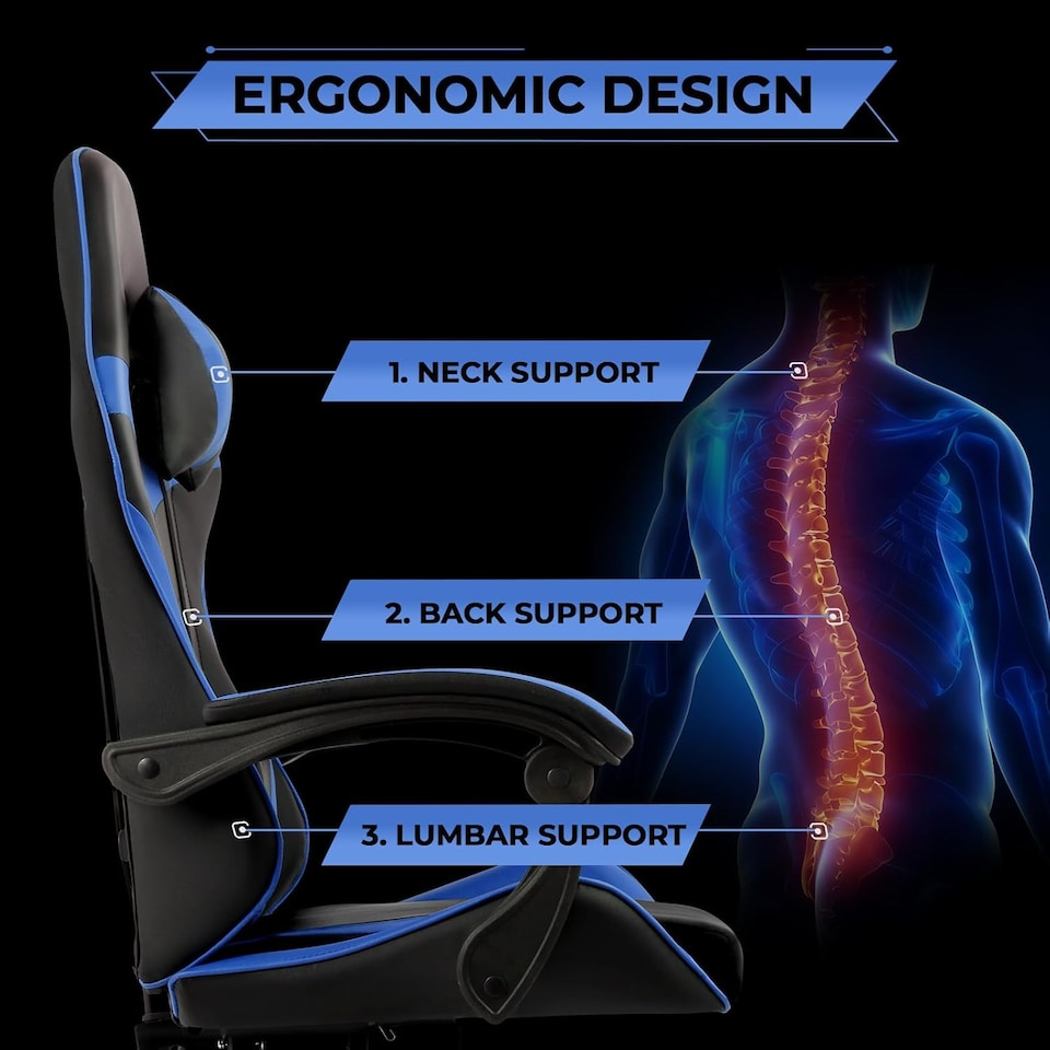 image 1 of Ergonomic Gaming Chair | Blue | Blue