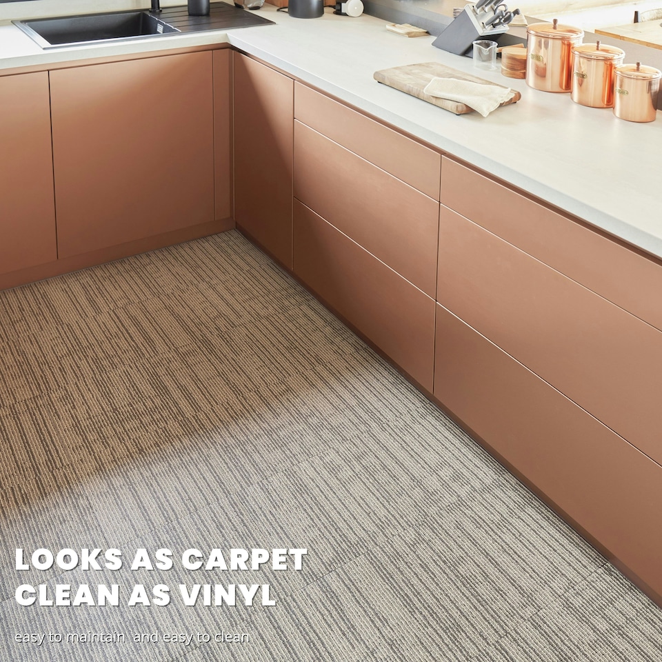 image 1 of NOVECRAFTO Vinyl Floor Tiles Self Adhesive – 12x12in Peel and Stick Flooring with Beige Faux Carpet Effect – Durable & Easy to Clean for Any Room | Brown | 5.57 sqm