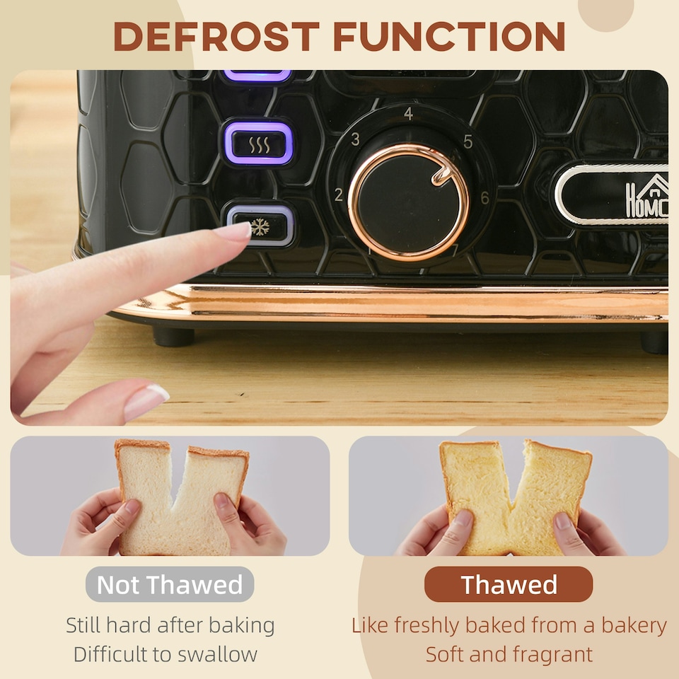 image 1 of HOMCOM Toaster with 4 Slot, 7 Browning Levels, 1600W, Black Honeycomb Black