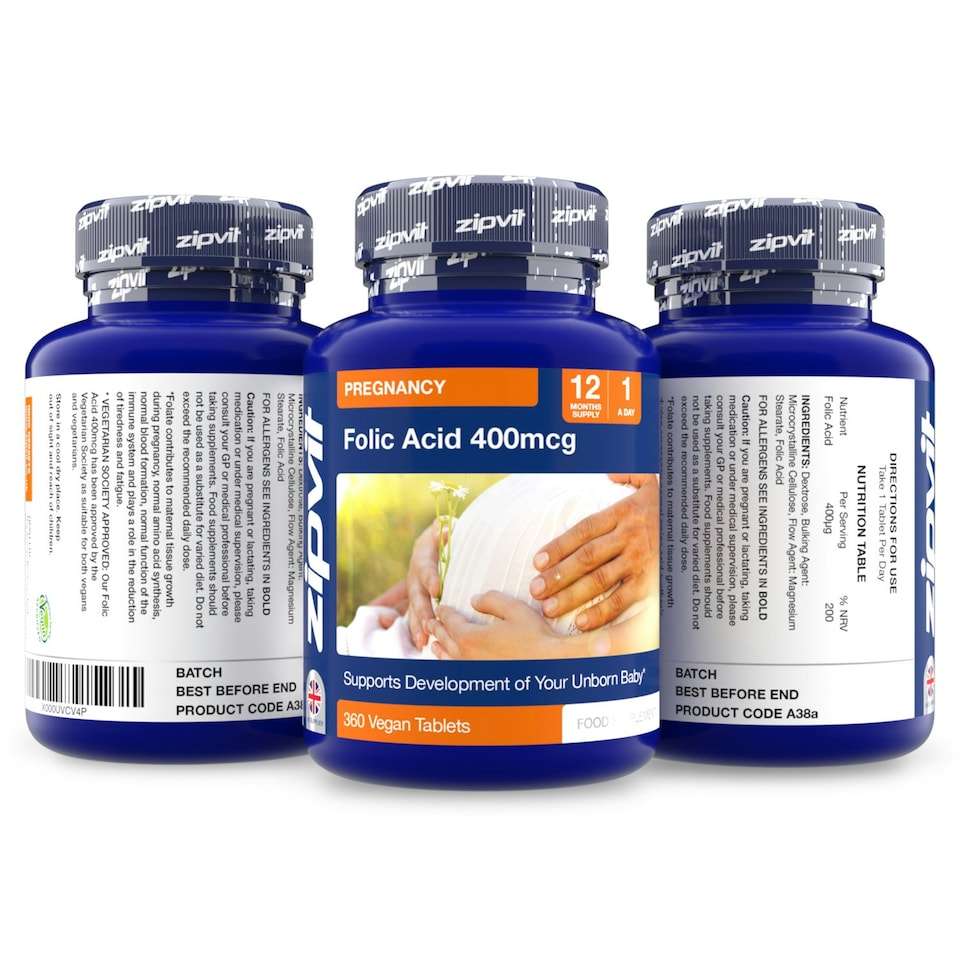 image 1 of Zipvit Folic Acid 400mcg, Pregnancy, Blood & Energy Support, 360 Vegan Tablets, 12-Month Supply