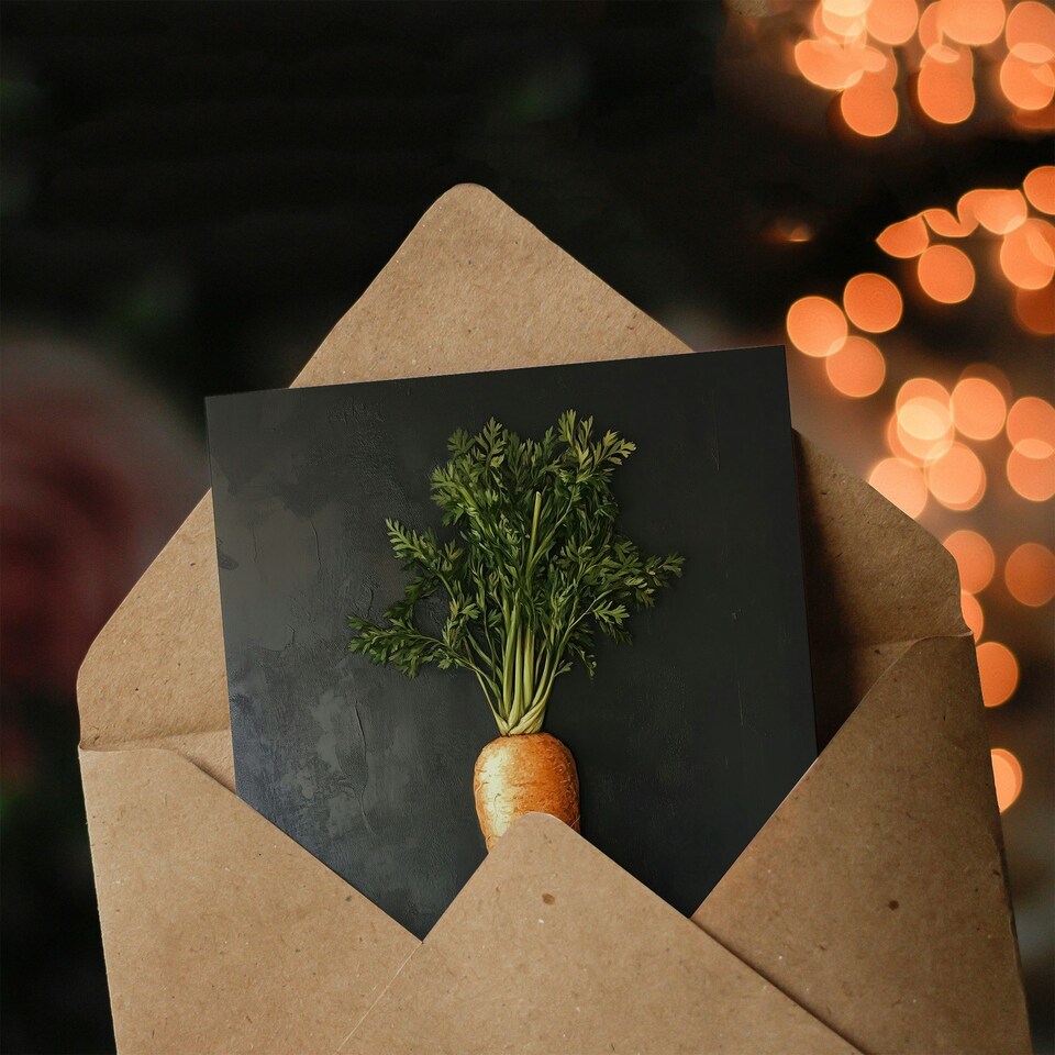 image 1 of Carrot Vegetable on Black Slate Board Painting Birthday Greeting Card