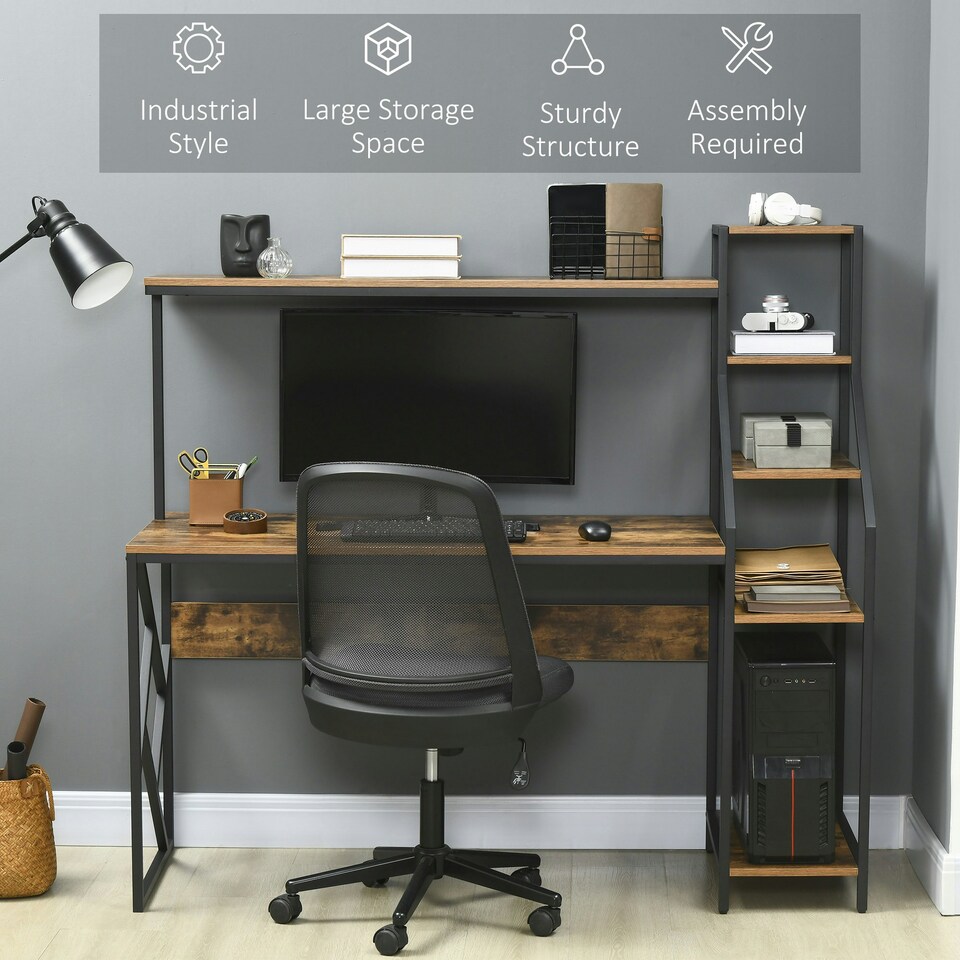 image 1 of HOMCOM Computer Desk with Shelves Home Office Study Table for Small Spaces