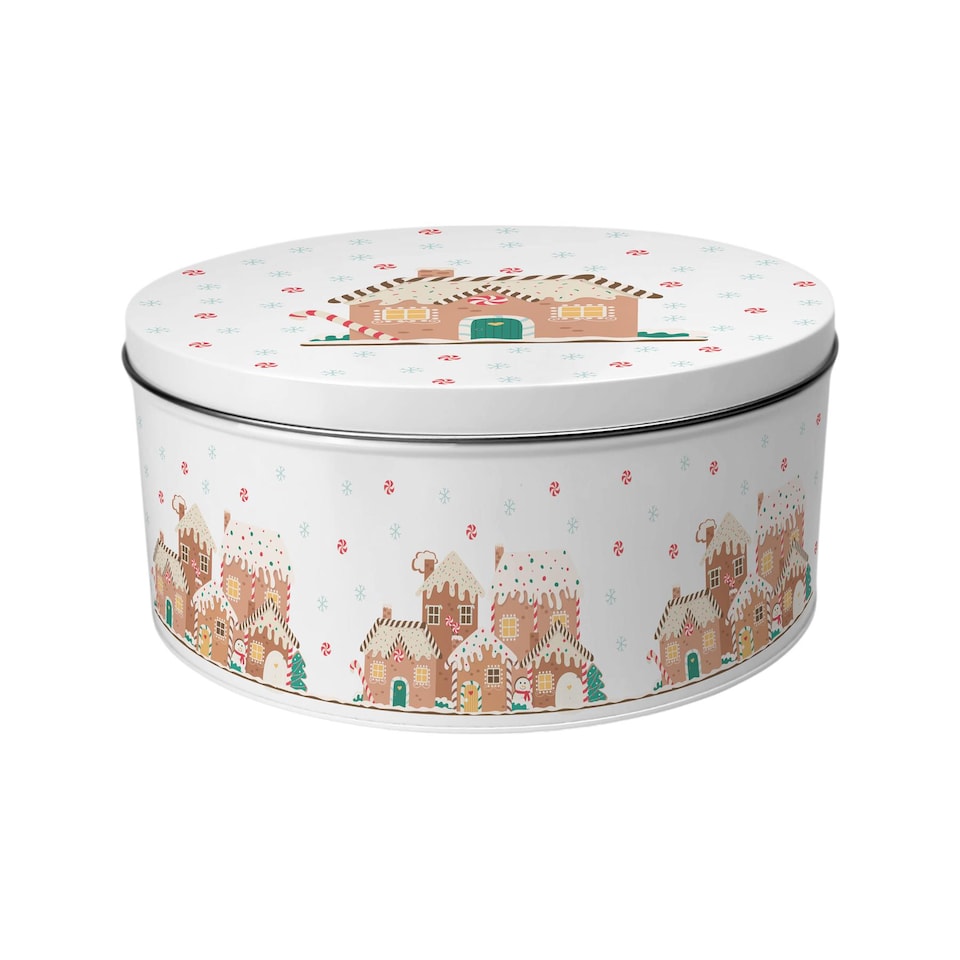 image 1 of Gingerbread Houses Round Christmas Cake Tin Set