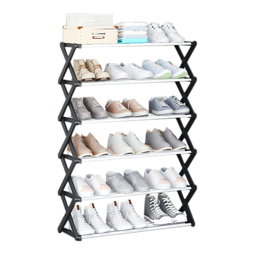 Living and Home Foldable 6-Tier Metal Shoe Rack - Black