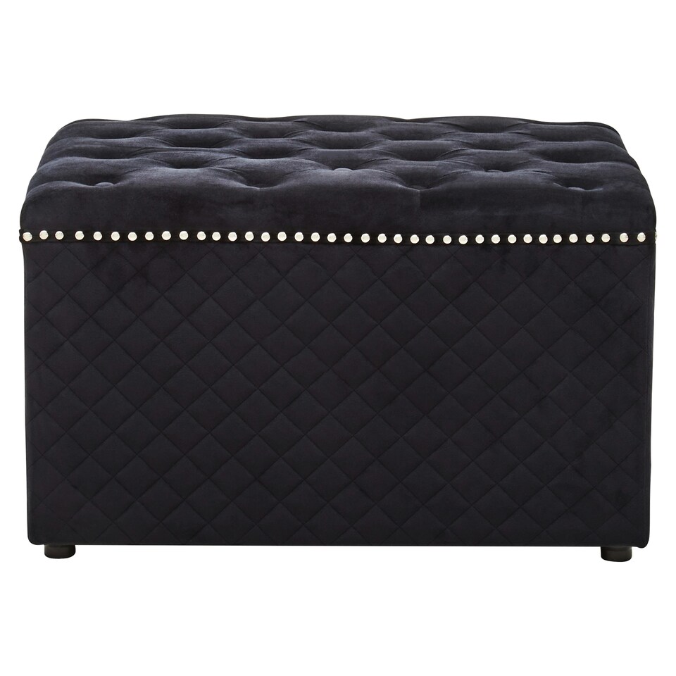 image 1 of Interiors by Premier Square Black Velvet Ottoman, Stylish Padded Velvet Footstool, Compact Upholstered Pouffe for Living Room Black