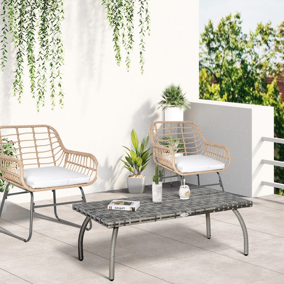 image 1 of Outsunny 90 cm Rattan Garden Coffee Table Wicker Outdoor Table Furniture