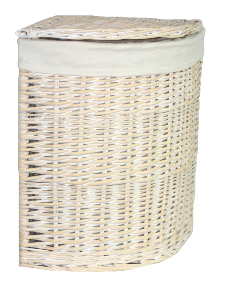 image 1 of Set of 2 Corner White Wash Laundry Basket with a White Lining | White | White