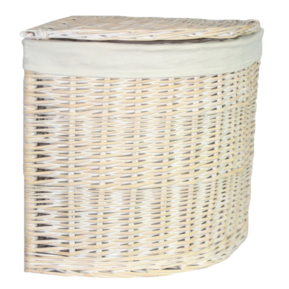 image 1 of Set of 2 Corner White Wash Laundry Basket with a White Lining | White | White