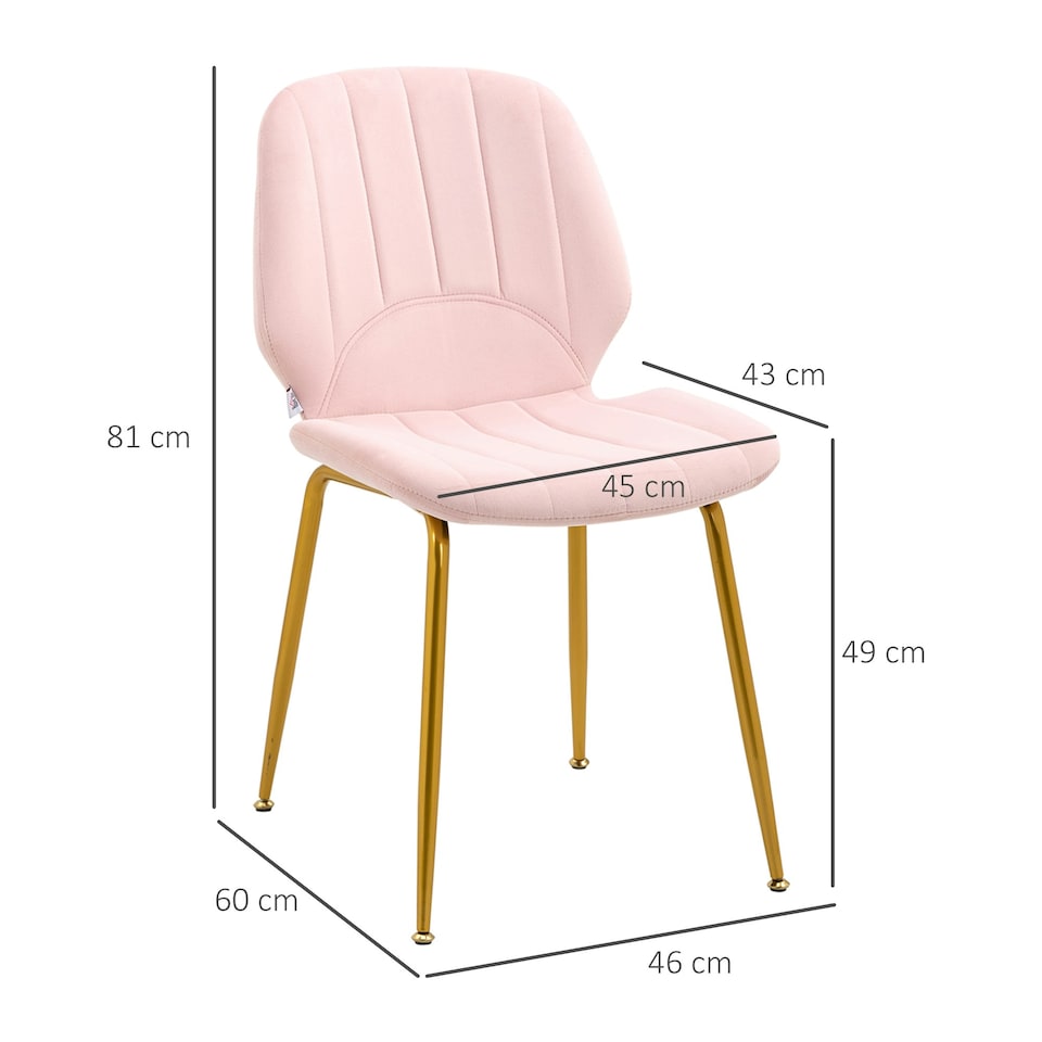 image 1 of HOMCOM Modern Dining Chairs Set of 2 with Padded Seat and Steel Legs, Pink
