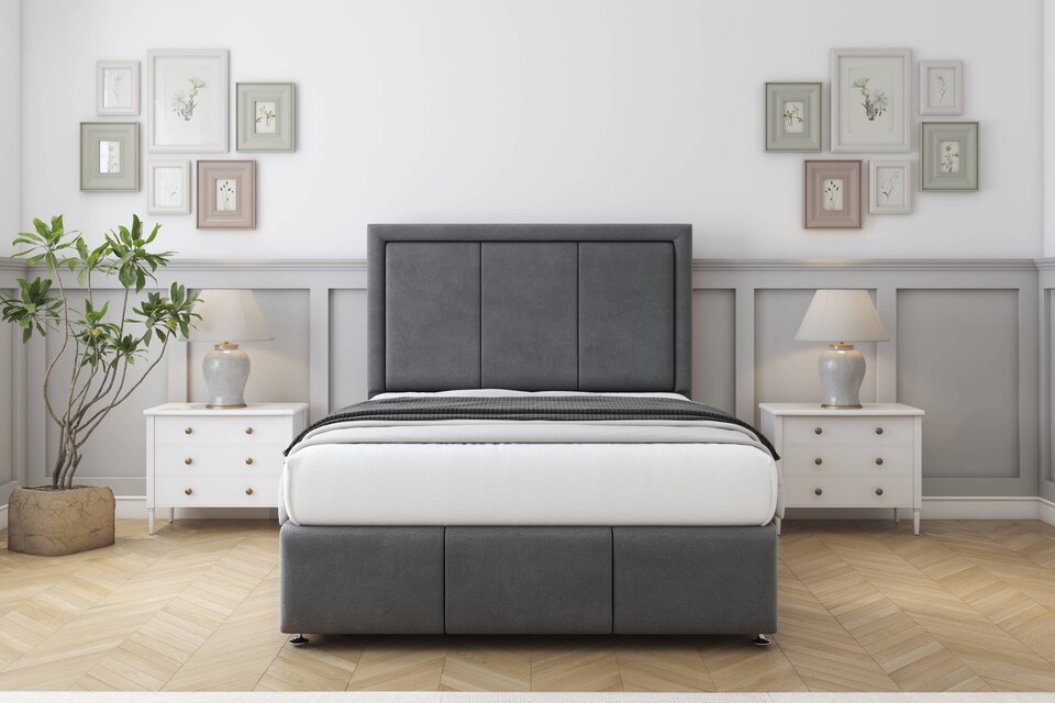 image 1 of Sloomy Lancaster Armour Coniston Divan Bed With Mattress 2 Drawers Right Side With 26" Strutted Headboard & 12" Matching Footboard 3' Single | Grey | Armour | Single | 1