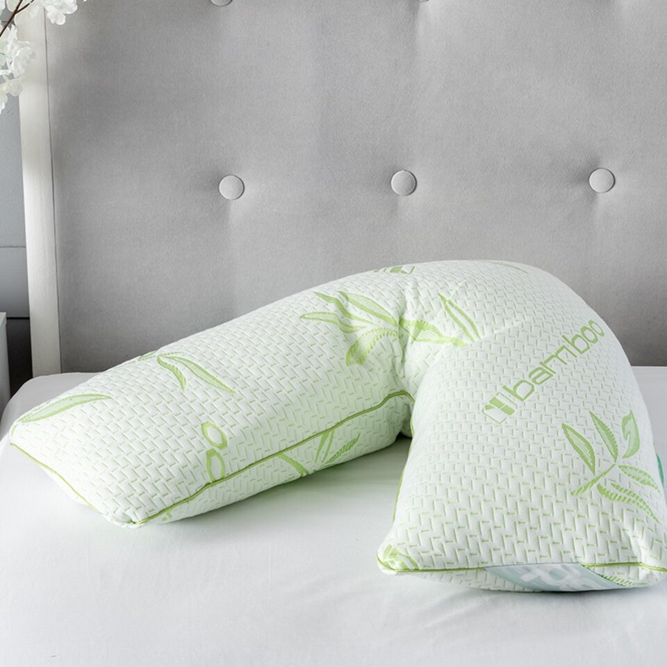 image 1 of Memory Foam V Shape Pillow Orthopedic Maternity Support Soft Cover Green