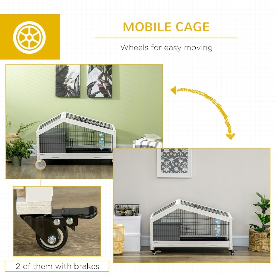 image 1 of PawHut Rabbit Cage with Water Bottle, Wheels, Plastic Slide-Out Tray - Dark Grey