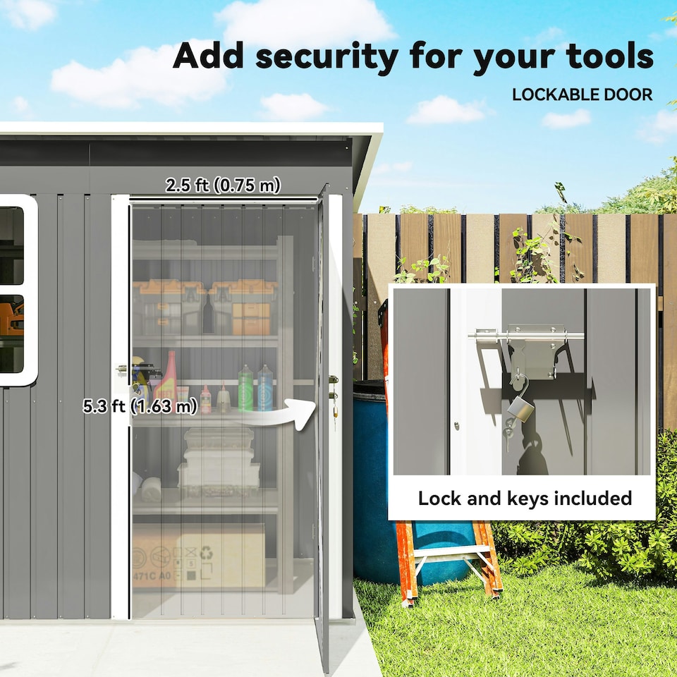 image 1 of Outsunny 7 x 4ft Galvanised Steel Garden Shed with Foundation Kit, Grey