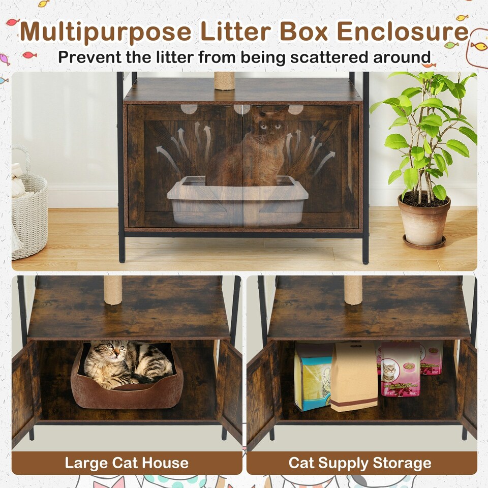 image 1 of COSTWAY Enclosure Litter Box Industrial 150CM Cat Tree
