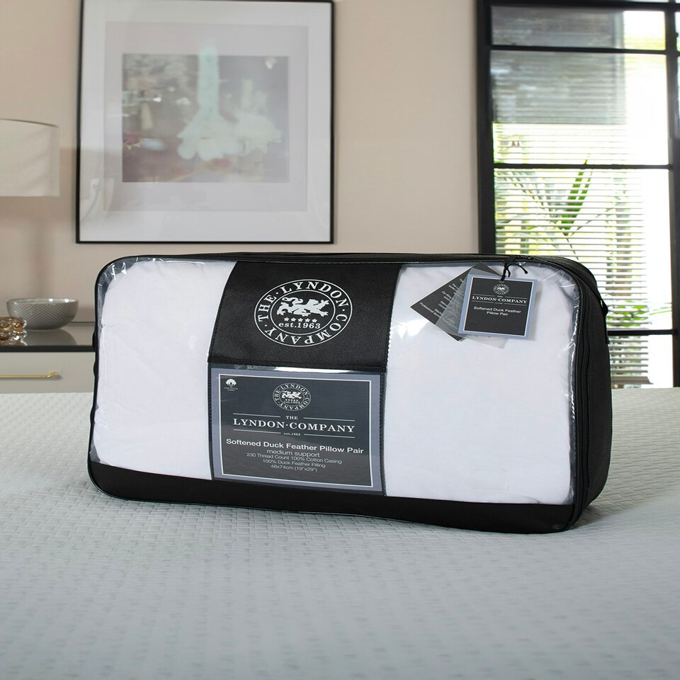 image 1 of Softnened Duck Feather Pillow Pair - 100% Cotton 233 Thread Count Jacquard Casing - 48 x 74cm  - Medium Support | White | White | 48 x 74cm | 2